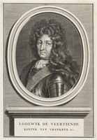 KG 12594
<br/>
Portret van Lodewijk XIV, koning van Frankrijk.
<br/>
<em>Picart, Bernard (1673-1733)</em>